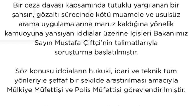 GLOBAL AKIŞ HABER | Cemal Peker  İçişleri Bakanlığı’ndan İddialara İlişkin Hızlı Adım: Müfettişler Görevlendirildi